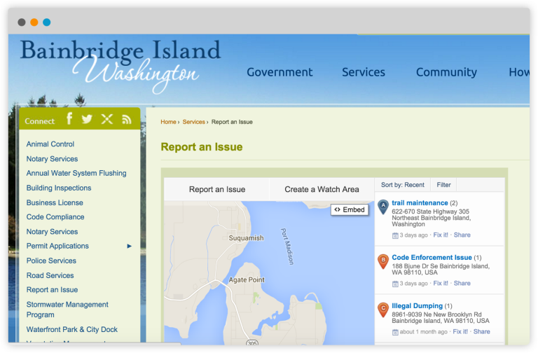 The desktop view of the Bainbridge Island app