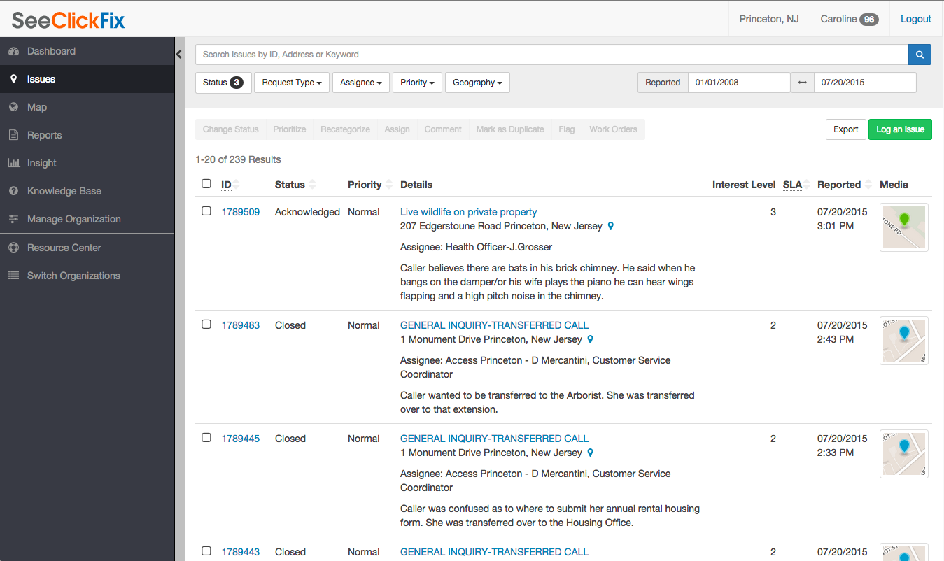 Desktop view of the Princeton SeeClickFix app.