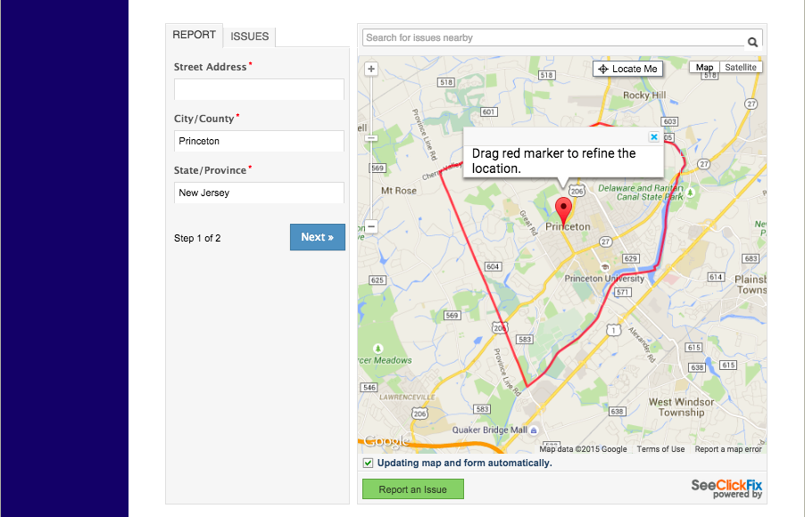 Another desktop view of the Princeton SeeClickFix app.