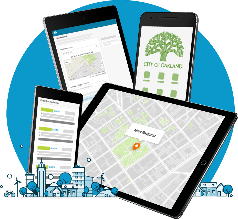 Collection of different screens of government officials viewing and managing requests.