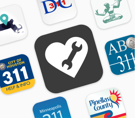 A collection of different SeeClickFix dedicated app icons, including the main SeeClickFix app.