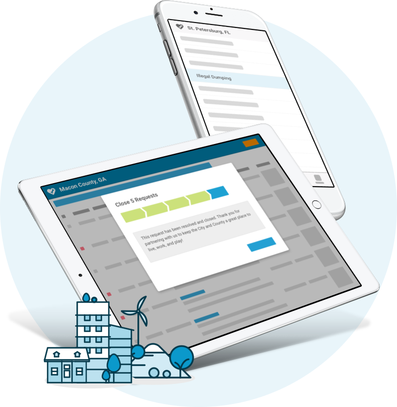 Screens showing the process of tracking and managing an issue sent by a SeeClickFix user.