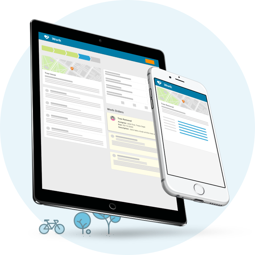 Several example screens of how government officials efficiently respond to work requests with SeeClickFix.